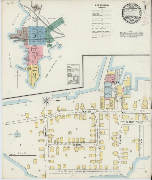 Sanborn Fire Insurance Map from Stonington, New London County, Connecticut (1895), Sheet #0001 - Historic Sanborn Fire Insurance Map Print, vintage old map wall art, antique decor, genealogy gift, Connecticut Connecticut map