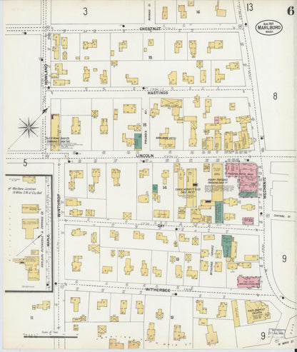 Sanborn Fire Insurance Map from Marlborough, Middlesex County, Massachusetts (1901), Sheet #0006 - Historic Sanborn Fire Insurance Map Print, vintage old map wall art, antique decor, genealogy gift, Massachusetts Massachusetts map