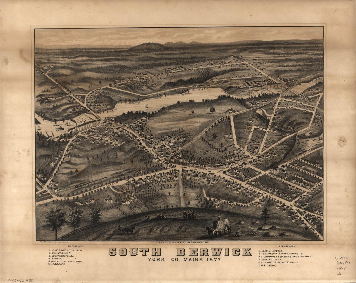 South Berwick, York Co., Maine, 1877 (1877) – Historic Bird’s-Eye View Panorama Print