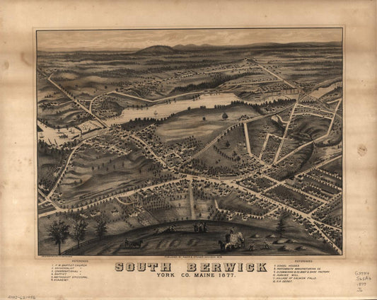 South Berwick, York Co., Maine, 1877 (1877) – Historic Bird’s-Eye View Panorama Print