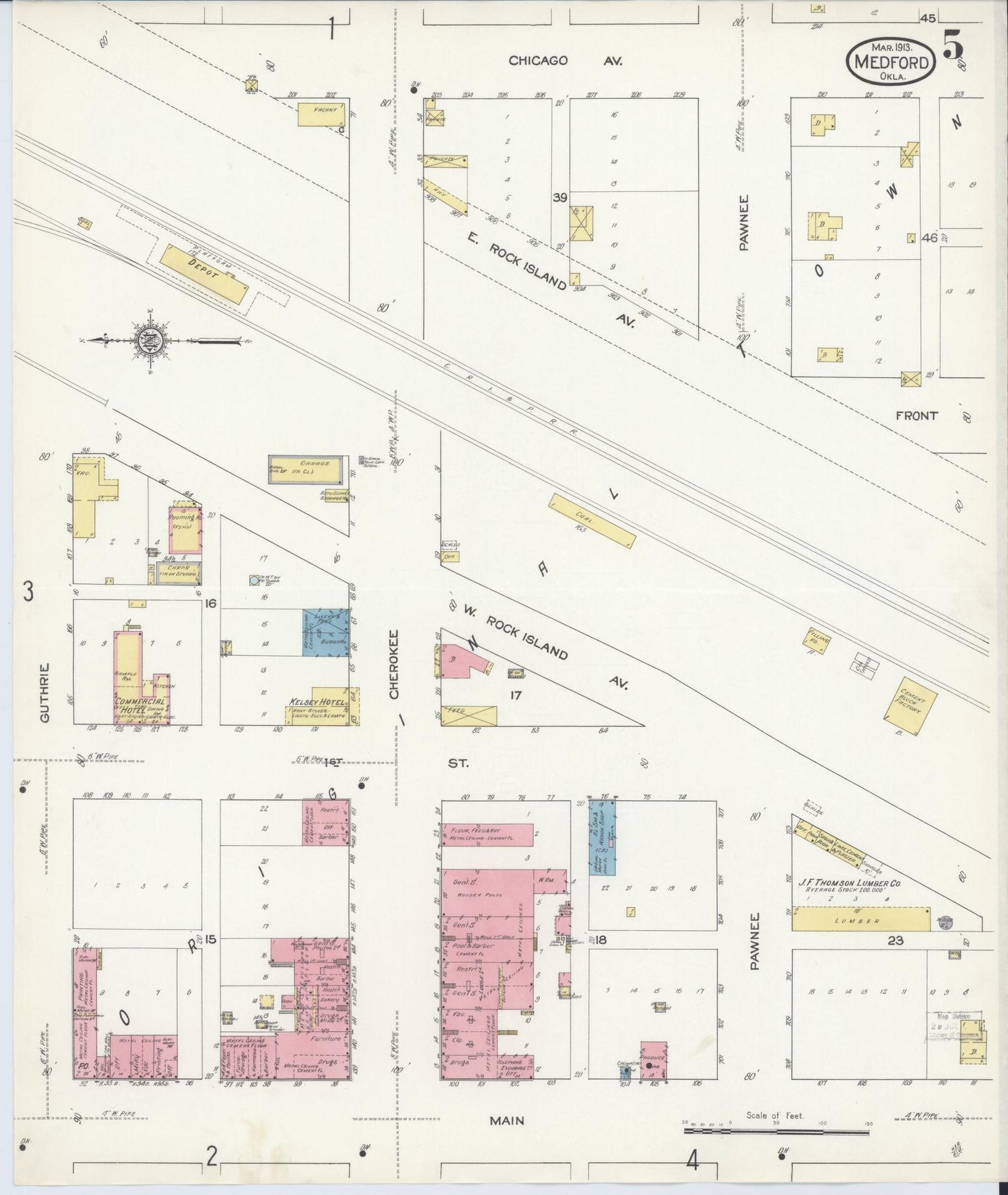 Sanborn Fire Insurance Map from Medford, Grant County, Oklahoma (1913), Sheet #0005 - Complete Map Set gallery image, historic Sanborn map, vintage wall art, Oklahoma Oklahoma