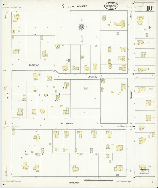 Sanborn Fire Insurance Map from Denton, Denton County, Texas (1912), Sheet #0018 - Historic Sanborn Fire Insurance Map Print, vintage old map wall art, antique decor, genealogy gift, Texas Texas map