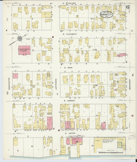 Sanborn Fire Insurance Map from Marine City, Saint Clair County, Michigan (1913), Sheet #0006 - Historic Sanborn Fire Insurance Map Print, vintage old map wall art, antique decor, genealogy gift, Michigan Michigan map