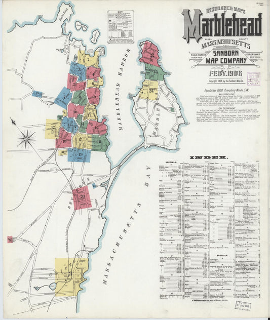 Sanborn Fire Insurance Map from Marblehead, Essex County, Massachusetts (1908), Sheet #0001 - Complete Map Set gallery image, historic Sanborn map, vintage wall art, Massachusetts Massachusetts