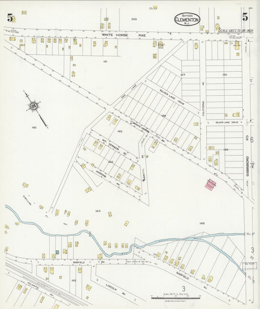 Sanborn Fire Insurance Map from Clementon, Camden County, New Jersey (1924), Sheet #0005 - Historic Sanborn Fire Insurance Map Print, vintage old map wall art, antique decor, genealogy gift, New Jersey New Jersey map