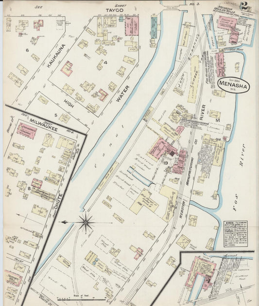 Sanborn Fire Insurance Map from Menasha, Winnebago County, Wisconsin (1884), Sheet #0002 - Historic Sanborn Fire Insurance Map Print, vintage old map wall art, antique decor, genealogy gift, Wisconsin Wisconsin map