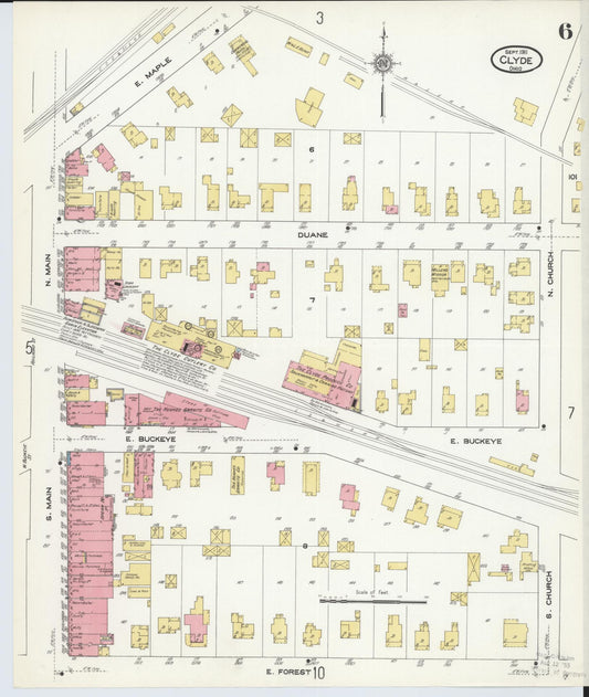 Sanborn Fire Insurance Map from Clyde, Sandusky County, Ohio (1911), Sheet #0006 - Historic Sanborn Fire Insurance Map Print, vintage old map wall art, antique decor, genealogy gift, Ohio Ohio map