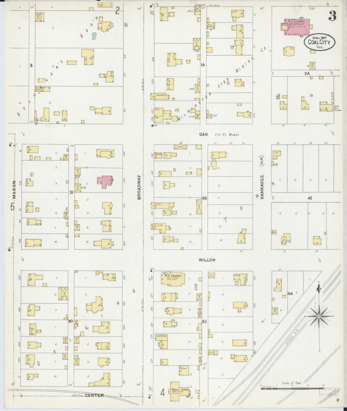 Sanborn Fire Insurance Map from Coal City, Grundy County, Illinois (1907), Sheet #0003 - Historic Sanborn Fire Insurance Map Print, vintage old map wall art, antique decor, genealogy gift, Illinois Illinois map