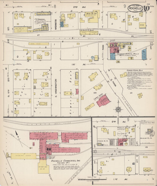Sanborn Fire Insurance Map from Rochelle, Ogle County, Illinois (1922), Sheet #0010 - Historic Sanborn Fire Insurance Map Print, vintage old map wall art, antique decor, genealogy gift, Illinois Illinois map