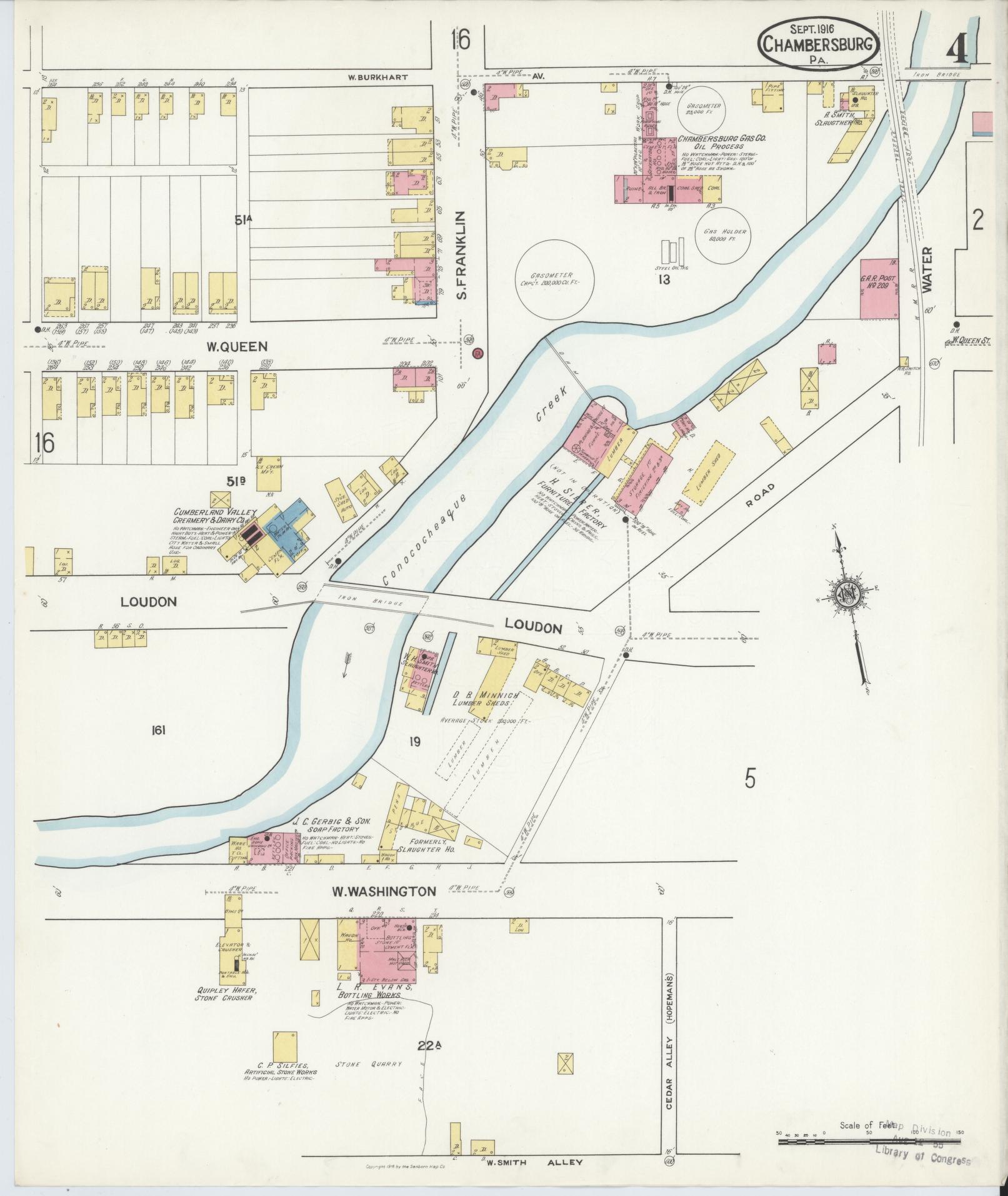 Sanborn Fire Insurance Map from Chambersburg, Franklin County, Pennsylvania (1916), Sheet #0004 - Historic Sanborn Fire Insurance Map Print, vintage old map wall art, antique decor, genealogy gift, Pennsylvania Pennsylvania map