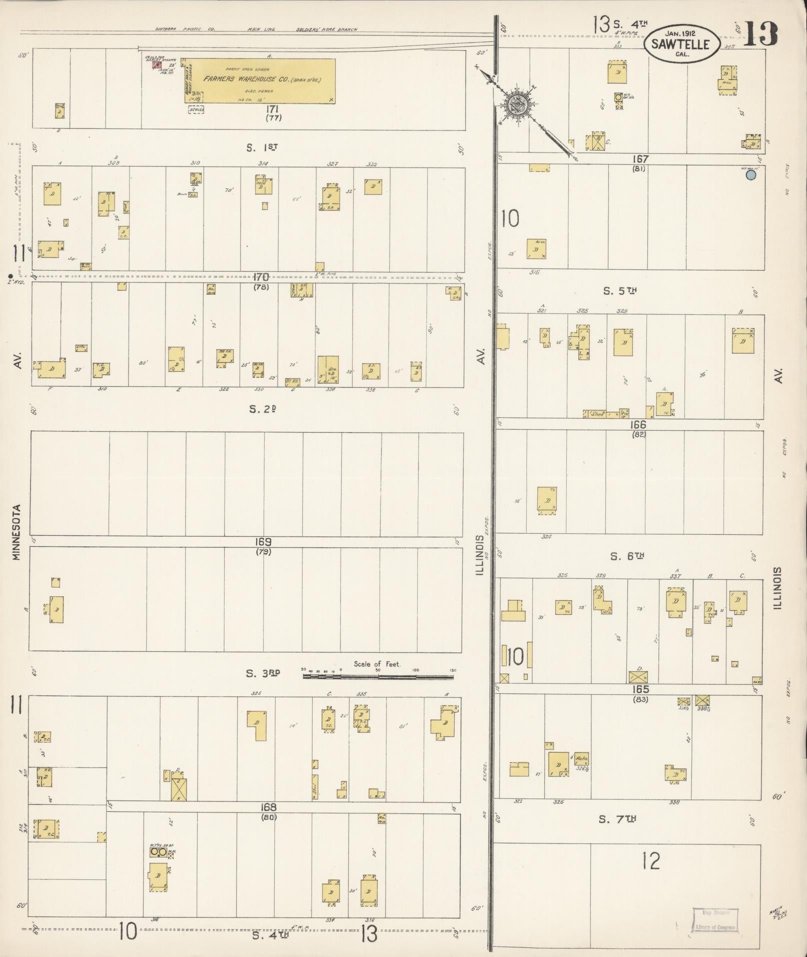 Sanborn Fire Insurance Map from Sawtelle, Los Angeles County, California (1912), Sheet #0013 - Complete Map Set gallery image, historic Sanborn map, vintage wall art, California California