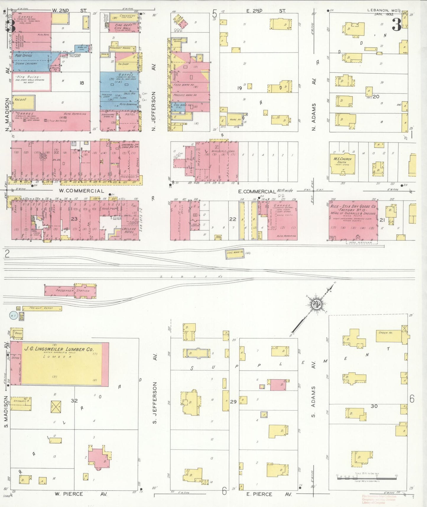 Sanborn Fire Insurance Map from Lebanon, Laclede County, Missouri (1932), Sheet #0003 - Historic Sanborn Fire Insurance Map Print, vintage old map wall art, antique decor, genealogy gift, Missouri Missouri map