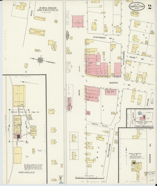 Sanborn Fire Insurance Map from Carrollton, Carroll County, Mississippi (1911), Sheet #0002 - Historic Sanborn Fire Insurance Map Print, vintage old map wall art, antique decor, genealogy gift, Mississippi Mississippi map