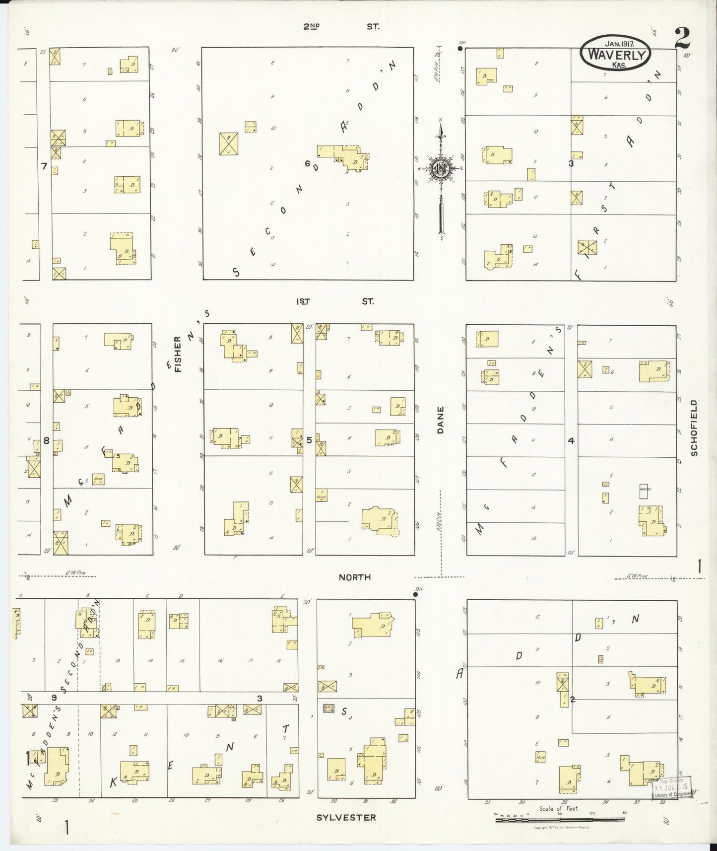 Sanborn Fire Insurance Map from Waverly, Coffey County, Kansas (1917), Sheet #0002 - Complete Map Set gallery image, historic Sanborn map, vintage wall art, Kansas Kansas
