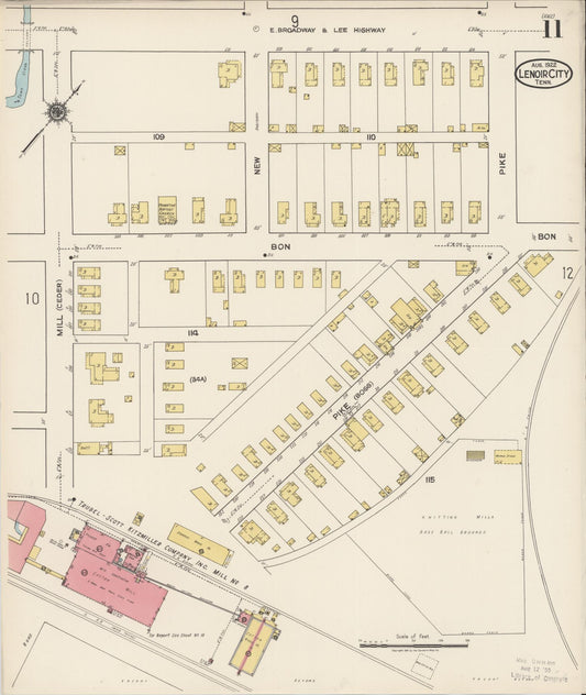 Sanborn Fire Insurance Map from Lenoir City, Loudon County, Tennessee (1922), Sheet #0011 - Historic Sanborn Fire Insurance Map Print, vintage old map wall art, antique decor, genealogy gift, Tennessee Tennessee map