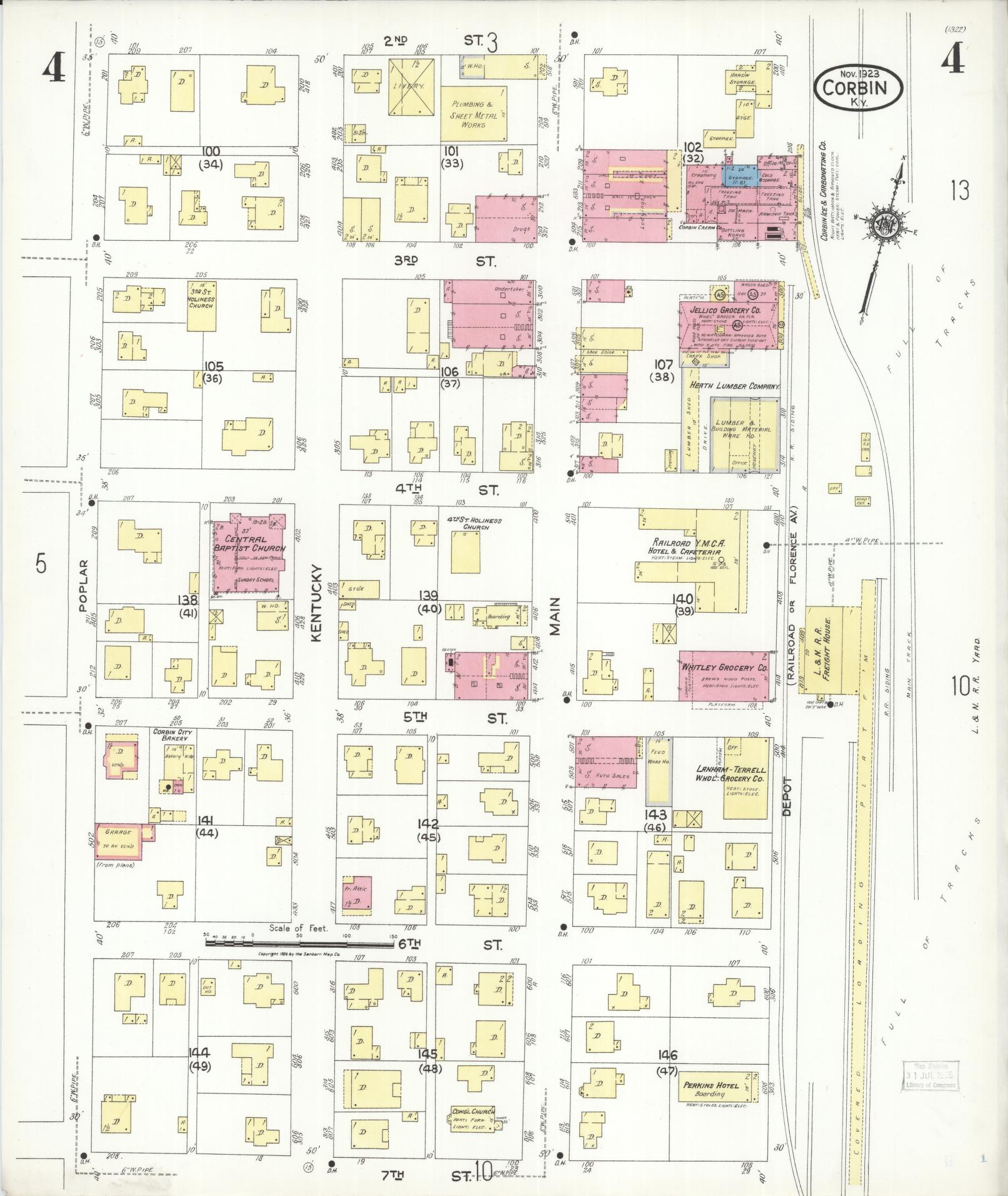 Sanborn Fire Insurance Map from Corbin, Knox and Whitley Counties, Kentucky (1923), Sheet #0004 - Complete Map Set gallery image, historic Sanborn map, vintage wall art, Kentucky Kentucky