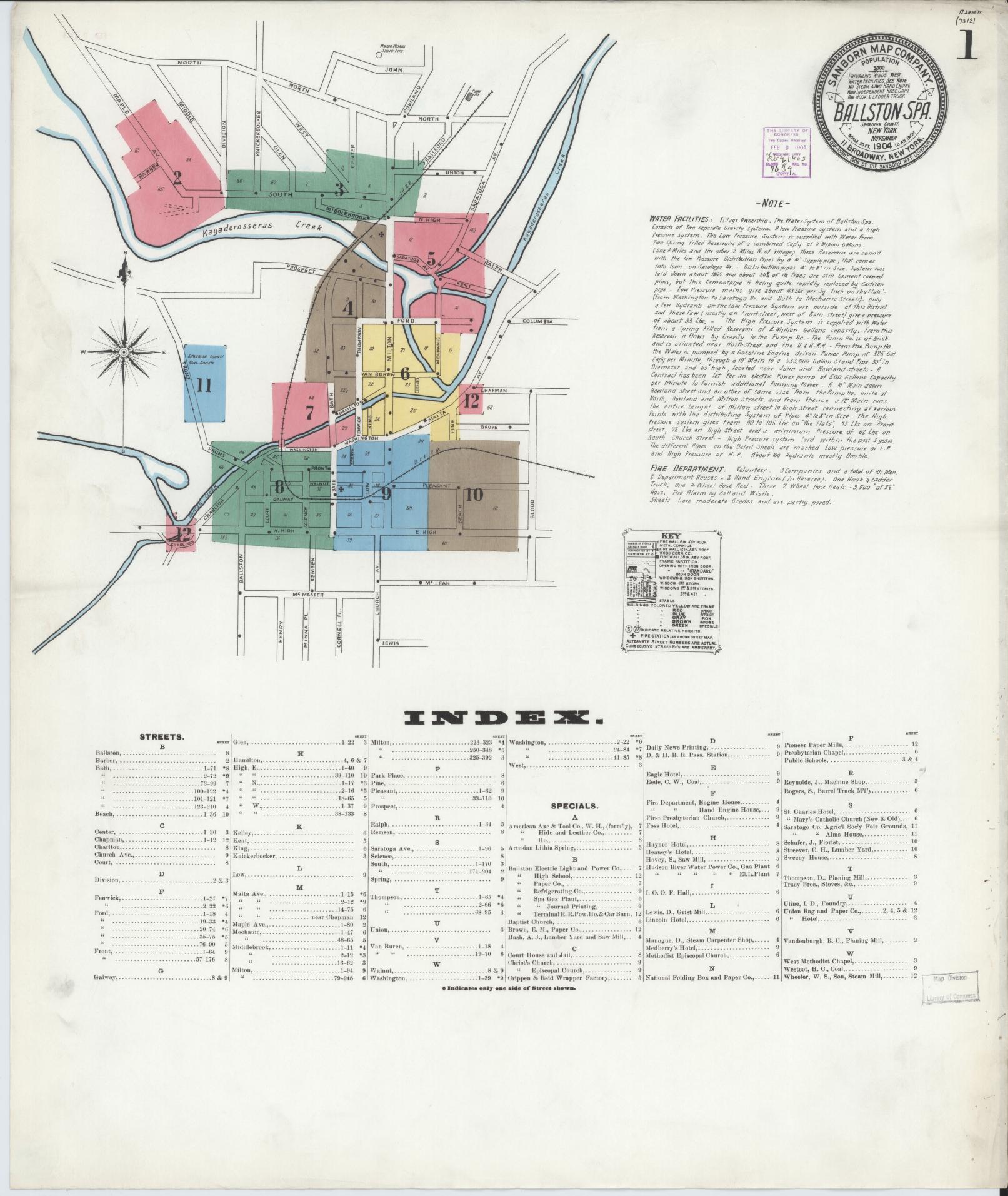 Sanborn Fire Insurance Map from Ballston Spa, Saratoga County, New York. (1904) – Historic Sanborn Fire Insurance Map Print
