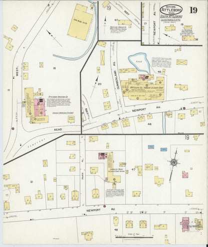 Sanborn Fire Insurance Map from Attleboro, Bristol County, Massachusetts (1916), Sheet #0019 - Historic Sanborn Fire Insurance Map Print, vintage old map wall art, antique decor, genealogy gift, Massachusetts Massachusetts map
