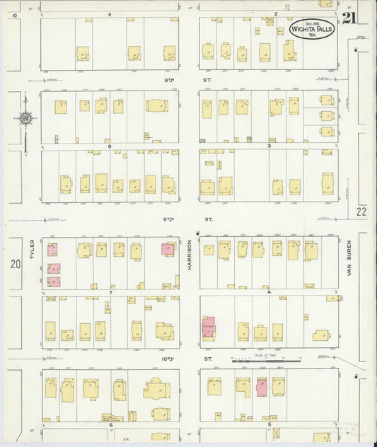 Sanborn Fire Insurance Map from Wichita Falls, Wichita County, Texas (1915), Sheet #0021 - Historic Sanborn Fire Insurance Map Print, vintage old map wall art, antique decor, genealogy gift, Texas Texas map
