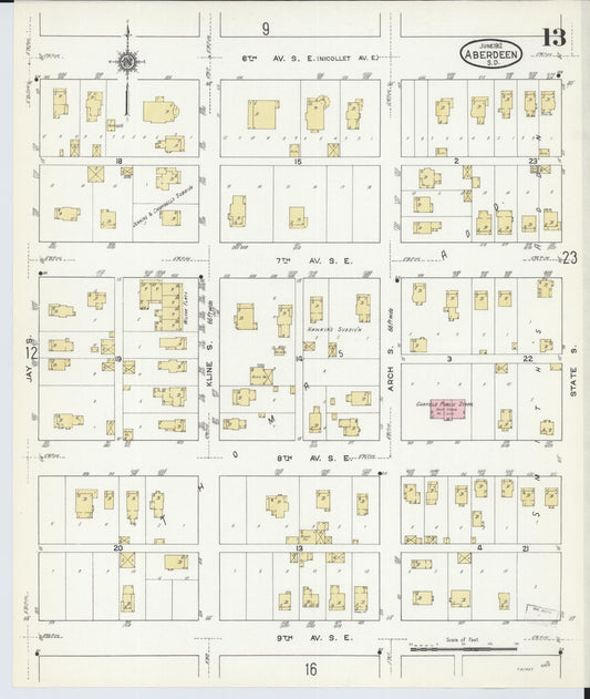 Sanborn Fire Insurance Map from Aberdeen, Brown County, South Dakota (1912), Sheet #0013 - Historic Sanborn Fire Insurance Map Print, vintage old map wall art, antique decor, genealogy gift, South Dakota South Dakota map