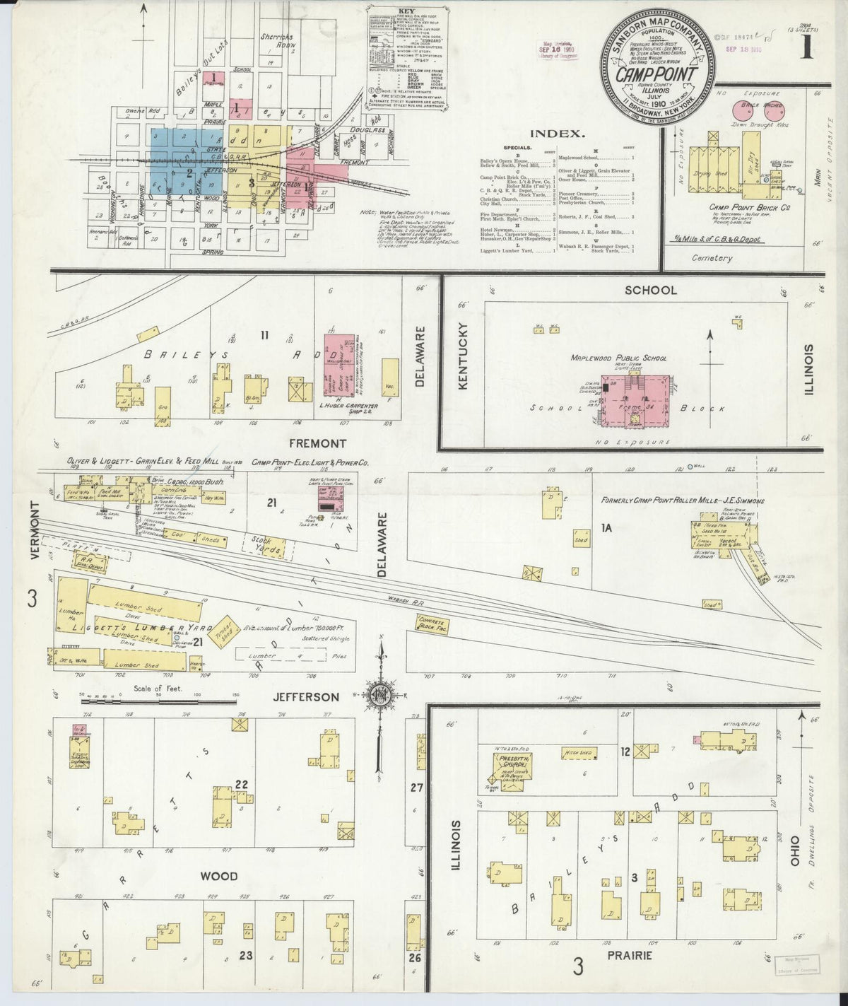 Sanborn Fire Insurance Map from Camp Point, Adams County, Illinois (1910), Sheet #0001 - Complete Map Set gallery image, historic Sanborn map, vintage wall art, Illinois Illinois