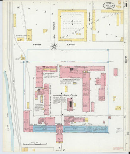 Sanborn Fire Insurance Map from Jackson, Jackson County, Michigan (1899), Sheet #0003 - Historic Sanborn Fire Insurance Map Print, vintage old map wall art, antique decor, genealogy gift, Michigan Michigan map