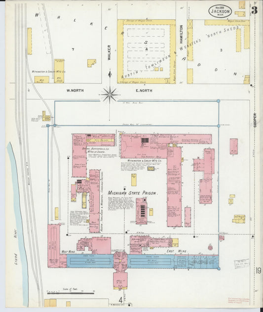 Sanborn Fire Insurance Map from Jackson, Jackson County, Michigan (1899), Sheet #0003 - Historic Sanborn Fire Insurance Map Print, vintage old map wall art, antique decor, genealogy gift, Michigan Michigan map