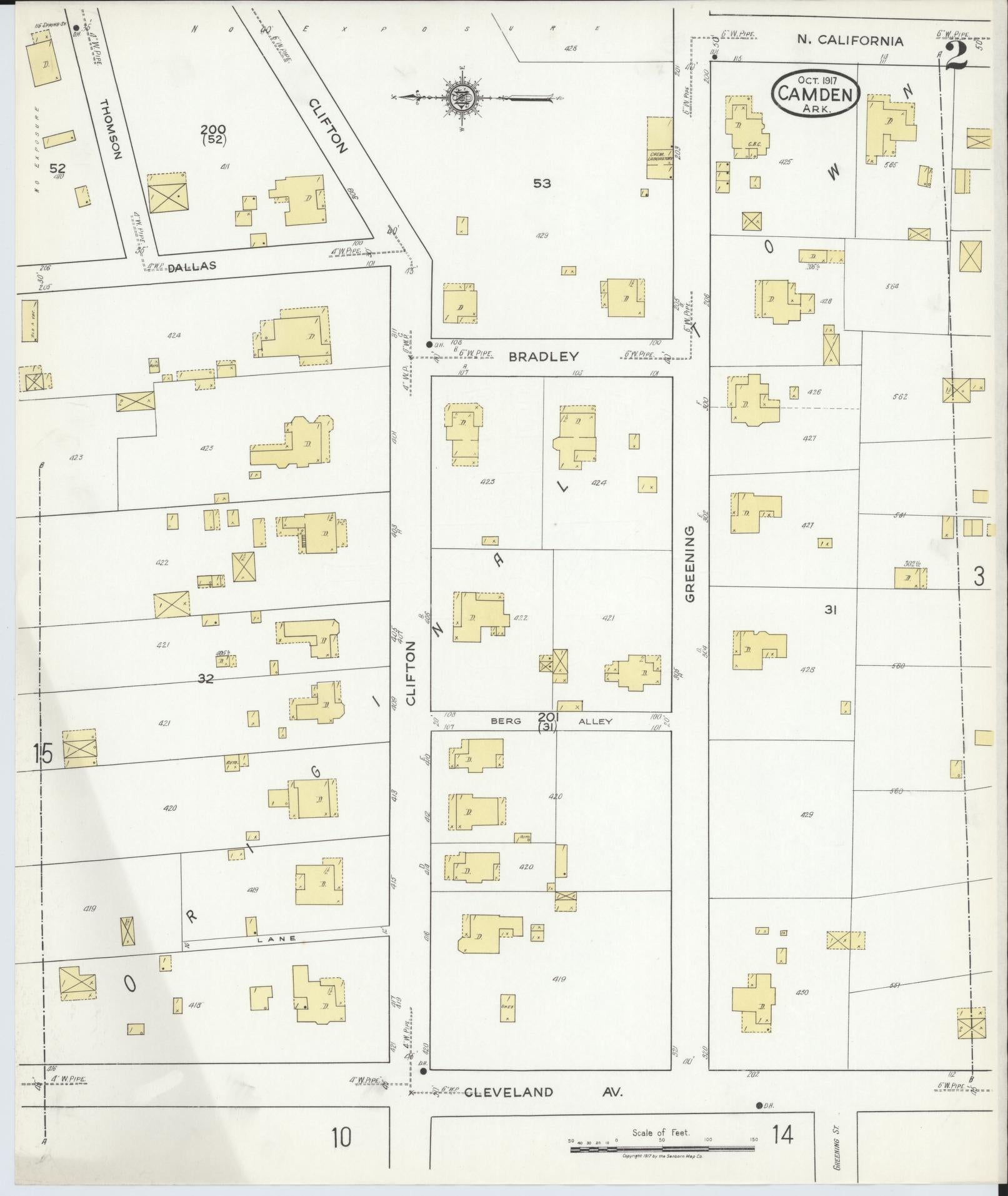Sanborn Fire Insurance Map from Camden, Ouachita County, Arkansas (1917), Sheet #0002 - Historic Sanborn Fire Insurance Map Print, vintage old map wall art, antique decor, genealogy gift, Arkansas Arkansas map