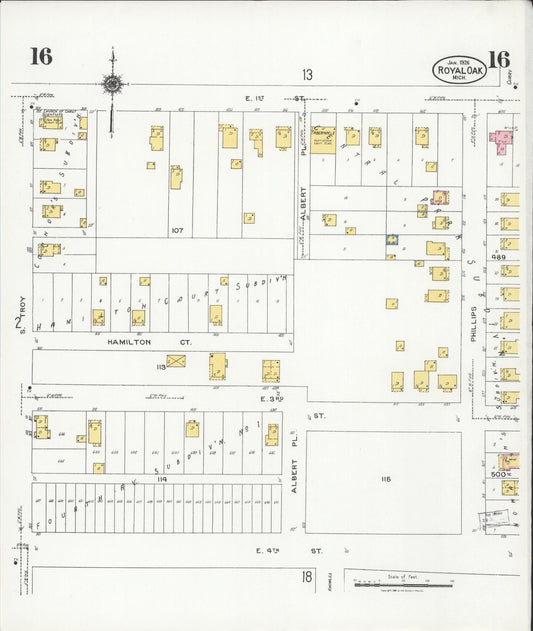 Sanborn Fire Insurance Map from Royal Oak, Oakland County, Michigan (1926), Sheet #0016 - Historic Sanborn Fire Insurance Map Print, vintage old map wall art, antique decor, genealogy gift, Michigan Michigan map