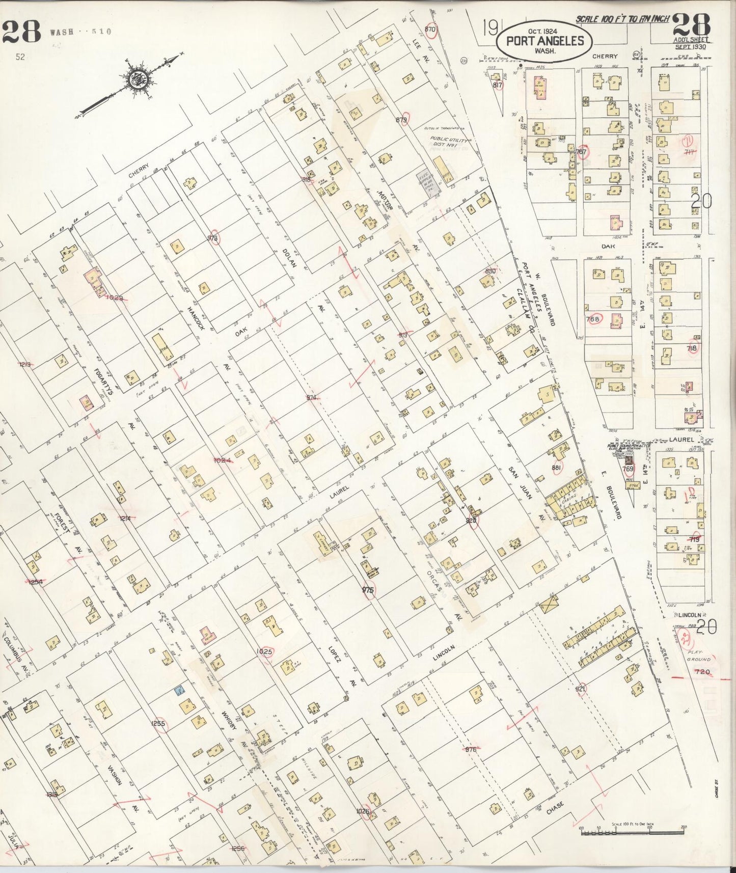 Sanborn Fire Insurance Map from Port Angeles, Clallam County, Washington (1949), Sheet #0028 - Complete Map Set gallery image, historic Sanborn map, vintage wall art, Washington Washington