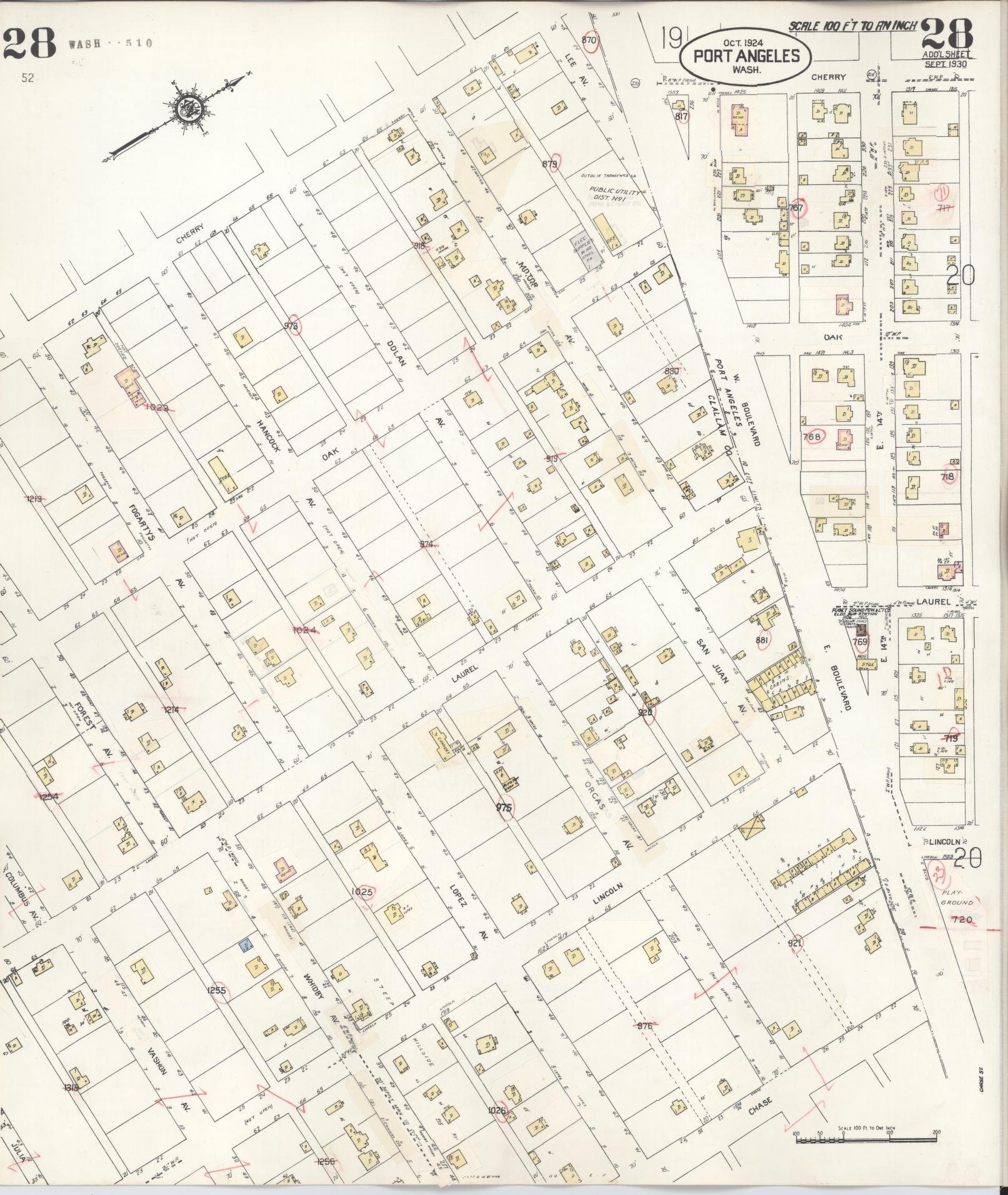 Sanborn Fire Insurance Map from Port Angeles, Clallam County, Washington (1949), Sheet #0028 - Complete Map Set gallery image, historic Sanborn map, vintage wall art, Washington Washington