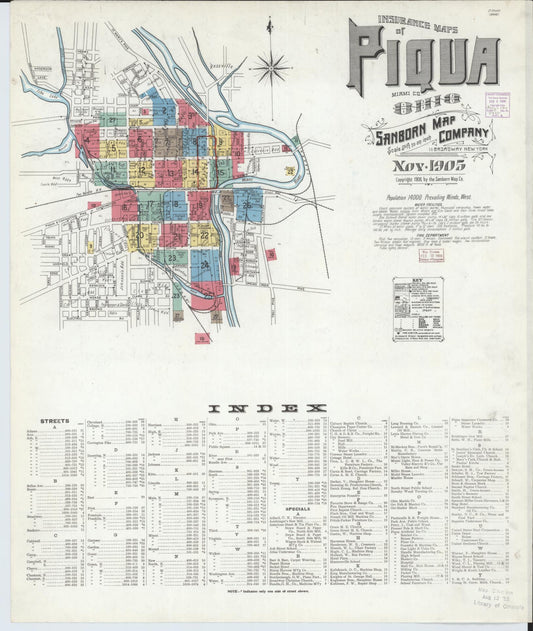 Sanborn Fire Insurance Map from Piqua, Miami County, Ohio (1905), Sheet #0001 - Historic Sanborn Fire Insurance Map Print, vintage old map wall art, antique decor, genealogy gift, Ohio Ohio map