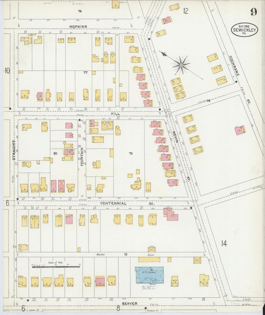 Sanborn Fire Insurance Map from Sewickley, Allegheny County, Pennsylvania (1905), Sheet #0009 - Historic Sanborn Fire Insurance Map Print, vintage old map wall art, antique decor, genealogy gift, Pennsylvania Pennsylvania map