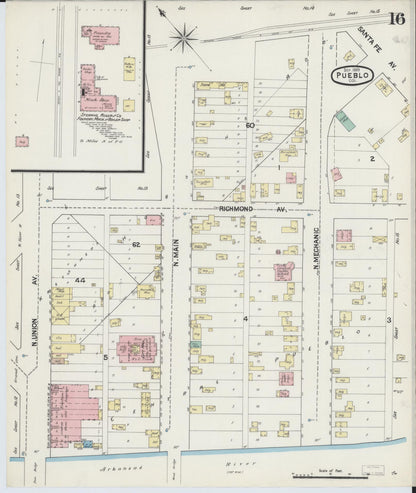 Sanborn Fire Insurance Map from Pueblo, Pueblo County, Colorado (1889), Sheet #0016 - Complete Map Set gallery image, historic Sanborn map, vintage wall art, Colorado Colorado