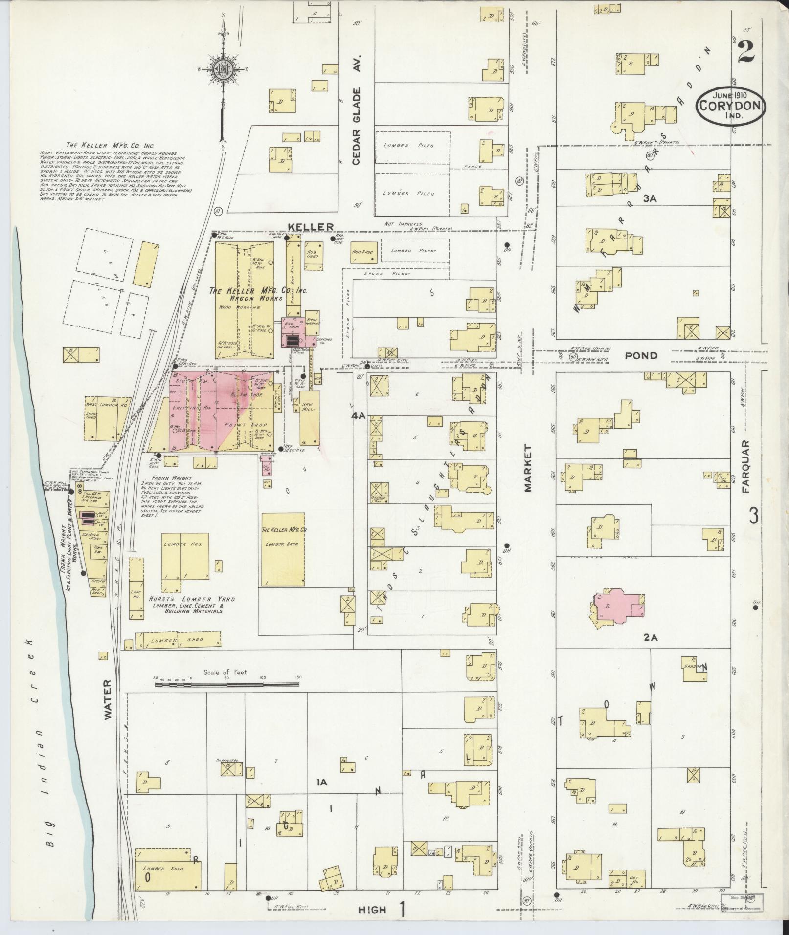 Sanborn Fire Insurance Map from Corydon, Harrison County, Indiana (1910), Sheet #0002 - Historic Sanborn Fire Insurance Map Print, vintage old map wall art, antique decor, genealogy gift, Indiana Indiana map