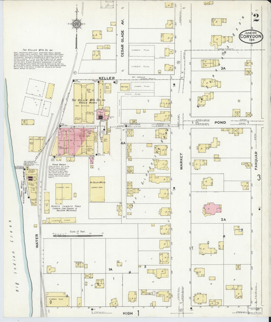 Sanborn Fire Insurance Map from Corydon, Harrison County, Indiana (1910), Sheet #0002 - Historic Sanborn Fire Insurance Map Print, vintage old map wall art, antique decor, genealogy gift, Indiana Indiana map