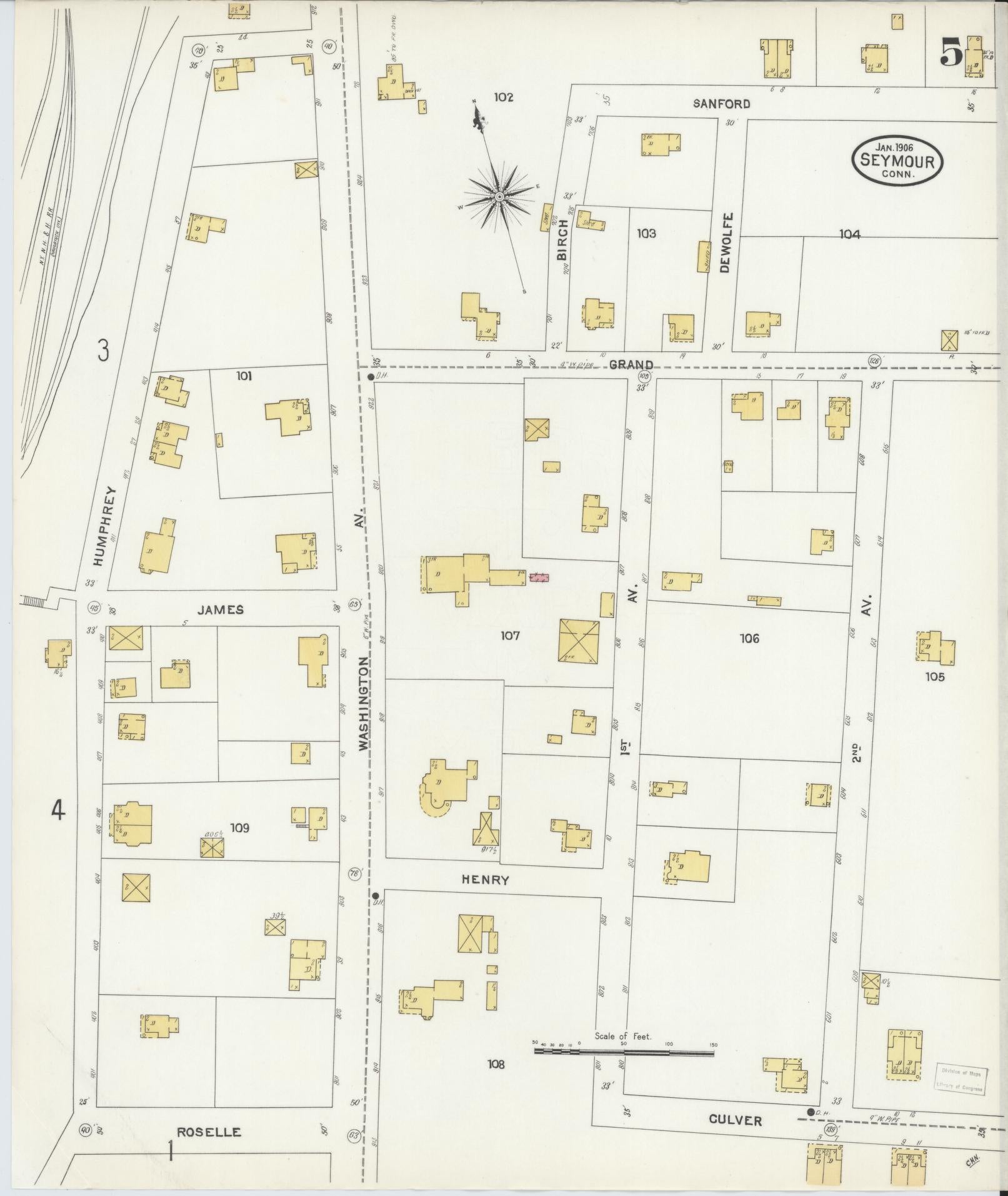 Sanborn Fire Insurance Map from Seymour, New Haven County, Connecticut (1906), Sheet #0005 - Complete Map Set gallery image, historic Sanborn map, vintage wall art, Connecticut Connecticut