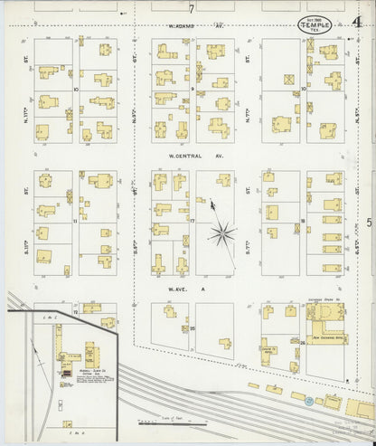 Sanborn Fire Insurance Map from Temple, Bell County, Texas (1905), Sheet #0004 - Complete Map Set gallery image, historic Sanborn map, vintage wall art, Texas Texas