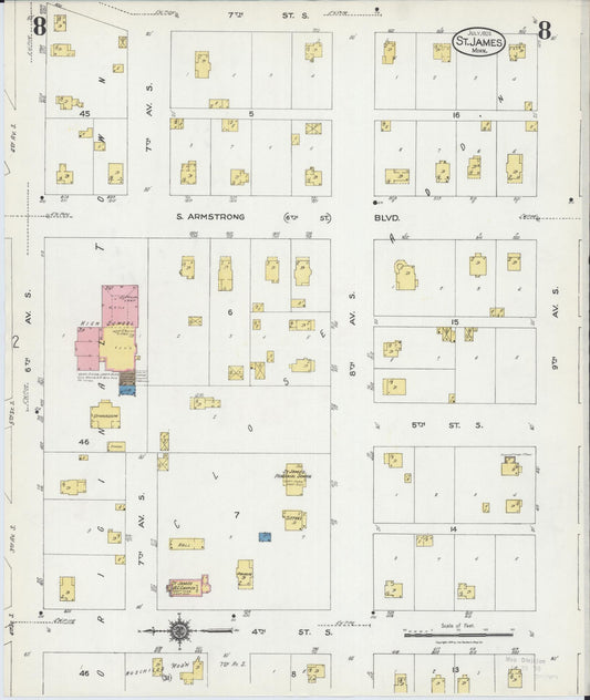 Sanborn Fire Insurance Map from Saint James, Watonwan County, Minnesota (1924), Sheet #0008 - Historic Sanborn Fire Insurance Map Print, vintage old map wall art, antique decor, genealogy gift, Minnesota Minnesota map