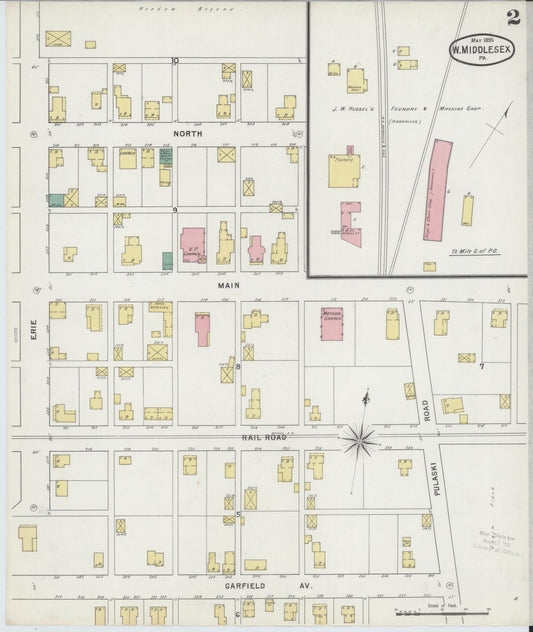Sanborn Fire Insurance Map from West Middlesex, Mercer County, Pennsylvania (1895), Sheet #0002 - Historic Sanborn Fire Insurance Map Print, vintage old map wall art, antique decor, genealogy gift, Pennsylvania Pennsylvania map