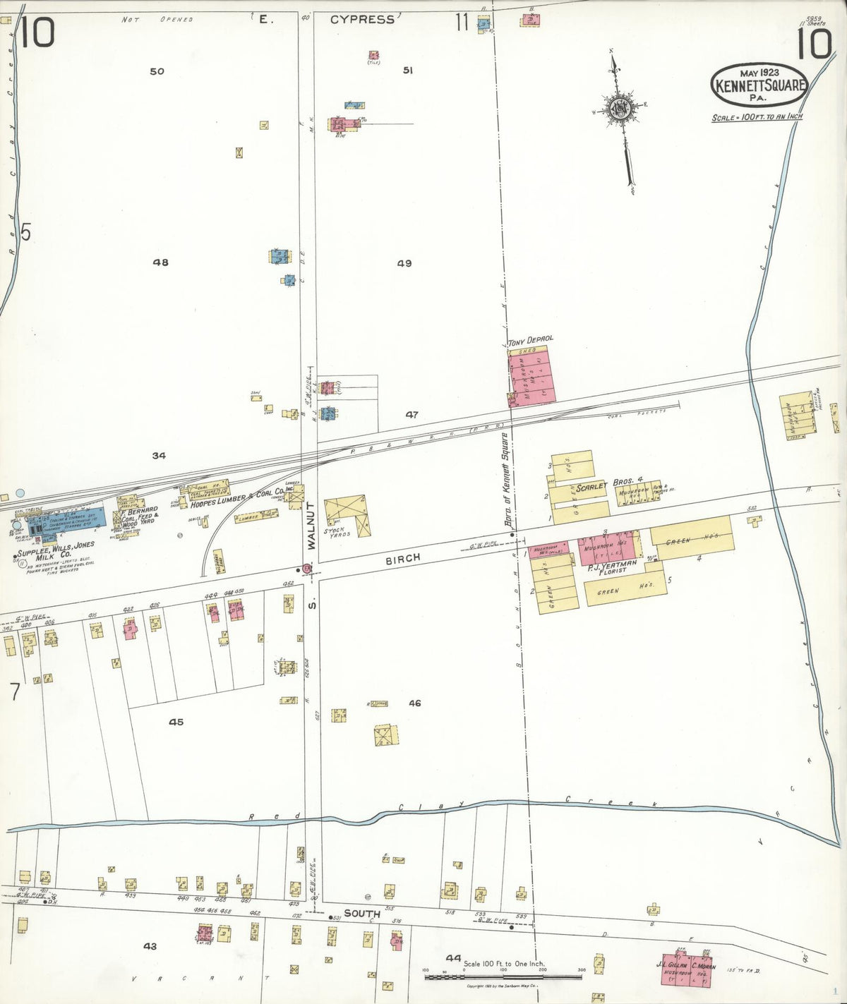 Sanborn Fire Insurance Map from Kennett Square, Chester County, Pennsylvania (1923), Sheet #0010 - Historic Sanborn Fire Insurance Map Print, vintage old map wall art, antique decor, genealogy gift, Pennsylvania Pennsylvania map