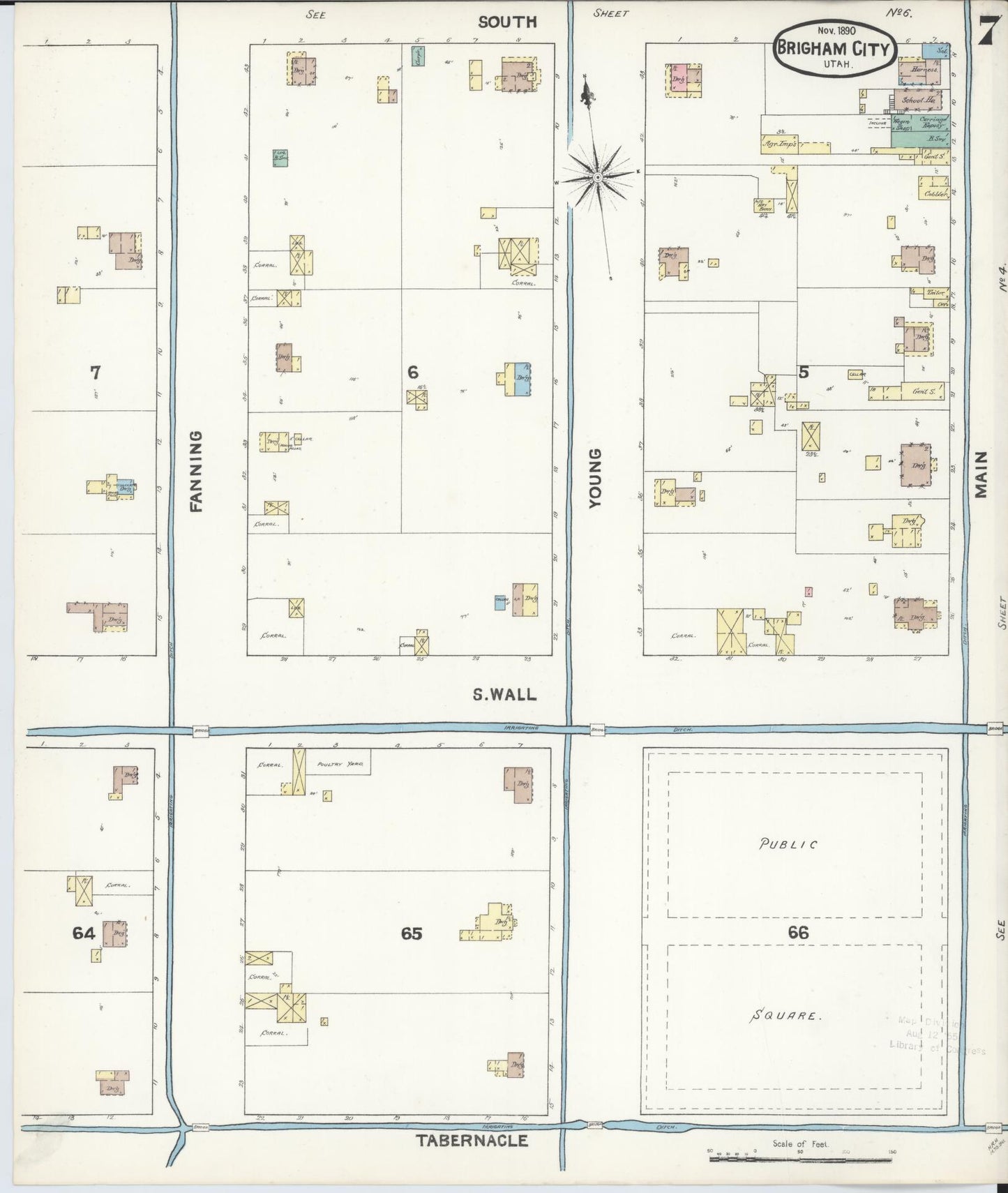 Sanborn Fire Insurance Map from Brigham City, Box Elder County, Utah (1890), Sheet #0007 - Complete Map Set gallery image, historic Sanborn map, vintage wall art, Utah Utah