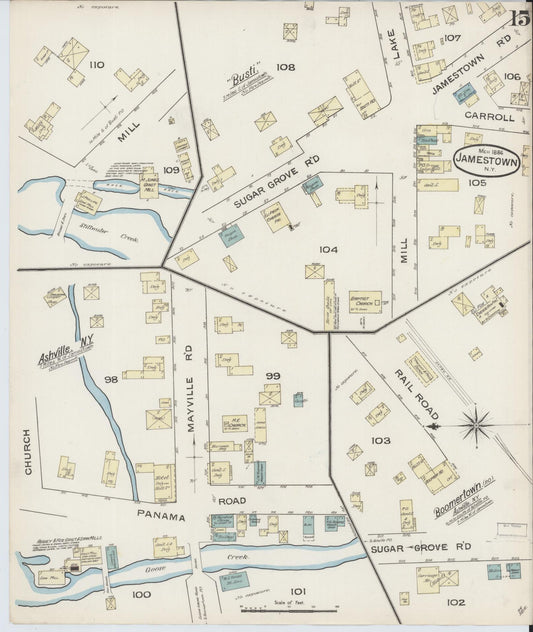 Sanborn Fire Insurance Map from Jamestown, Chautauqua County, New York (1886), Sheet #0015 - Historic Sanborn Fire Insurance Map Print, vintage old map wall art, antique decor, genealogy gift, New York New York map