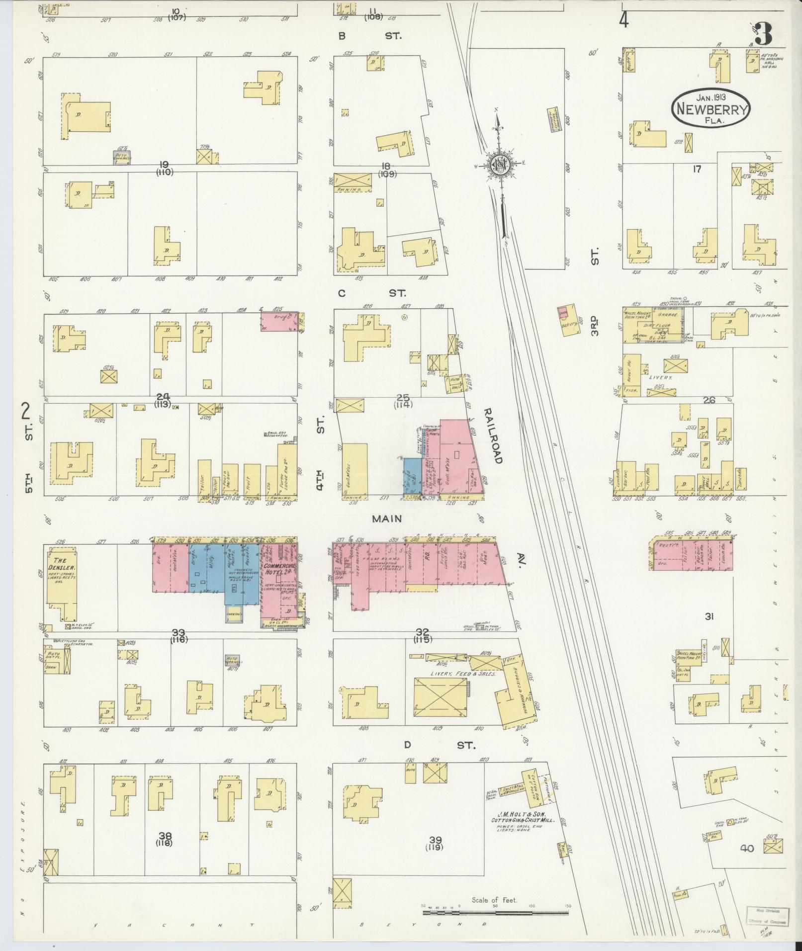 Sanborn Fire Insurance Map from Newberry, Alachua County, Florida (1913), Sheet #0003 - Historic Sanborn Fire Insurance Map Print, vintage old map wall art, antique decor, genealogy gift, Florida Florida map