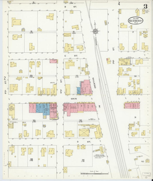 Sanborn Fire Insurance Map from Newberry, Alachua County, Florida (1913), Sheet #0003 - Historic Sanborn Fire Insurance Map Print, vintage old map wall art, antique decor, genealogy gift, Florida Florida map