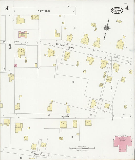 Sanborn Fire Insurance Map from Ozark, Dale County, Alabama (1923), Sheet #0004 - Historic Sanborn Fire Insurance Map Print, vintage old map wall art, antique decor, genealogy gift, Alabama Alabama map