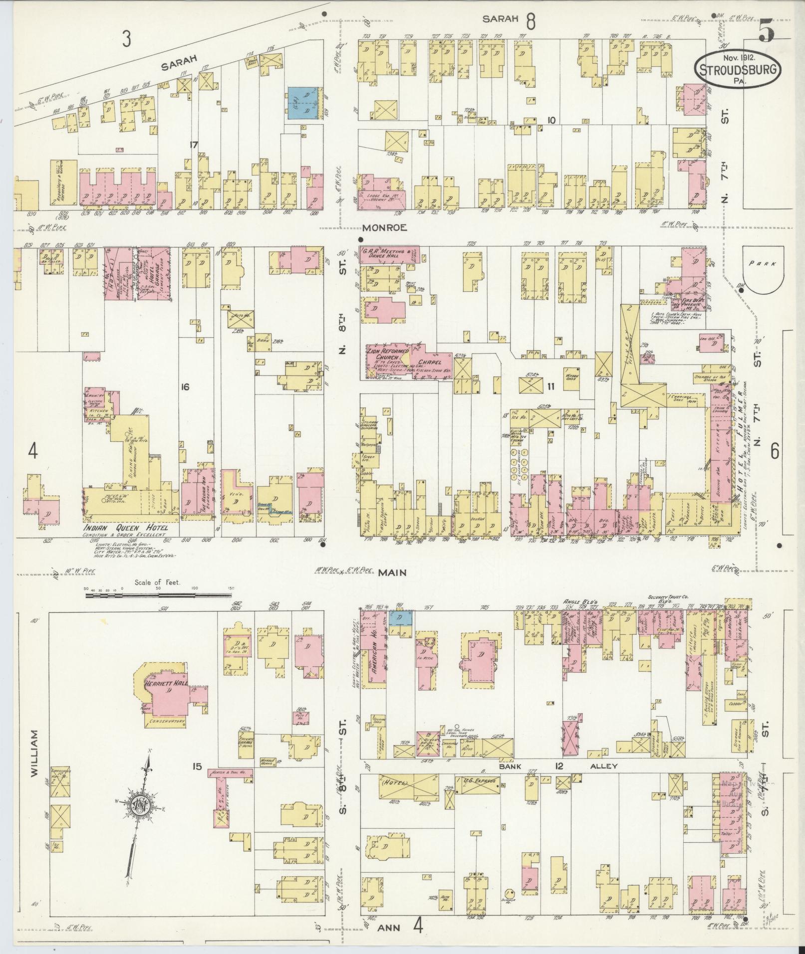 Sanborn Fire Insurance Map from Stroudsburg, Monroe County, Pennsylvania (1912), Sheet #0005 - Complete Map Set gallery image, historic Sanborn map, vintage wall art, Pennsylvania Pennsylvania