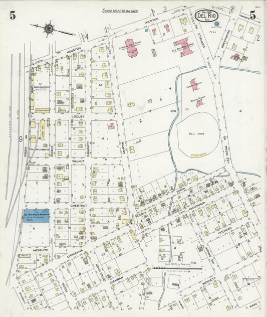Sanborn Fire Insurance Map from Del Rio, Val Verde County, Texas (1924), Sheet #0005 - Historic Sanborn Fire Insurance Map Print, vintage old map wall art, antique decor, genealogy gift, Texas Texas map