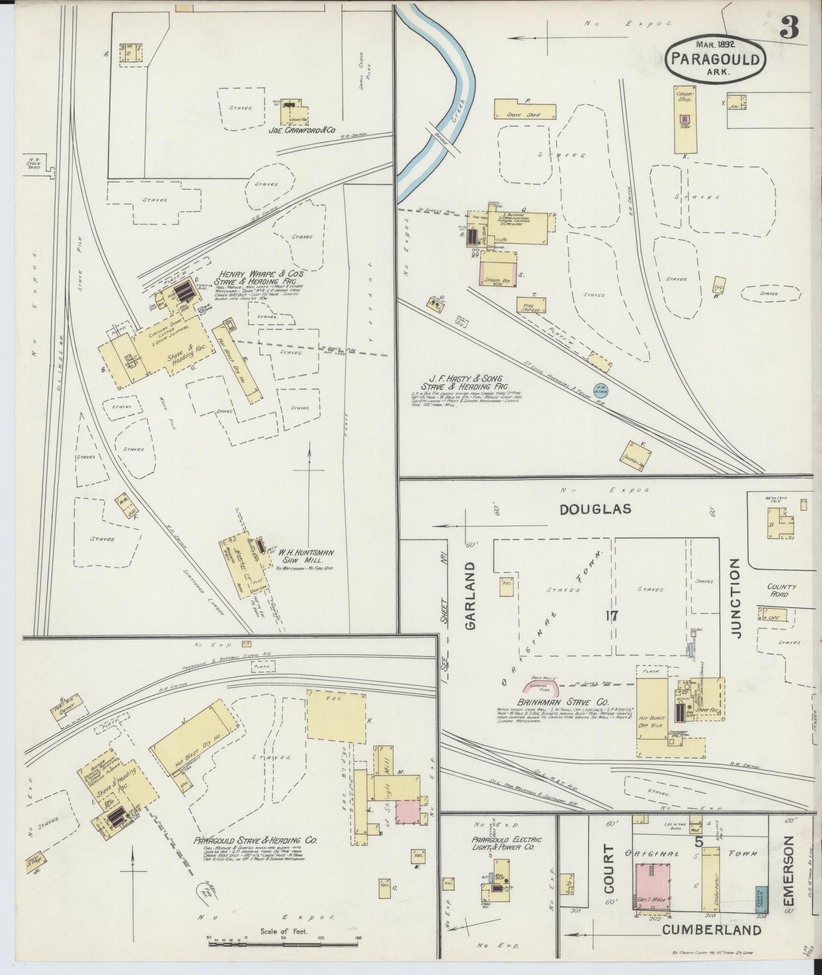 Sanborn Fire Insurance Map from Paragould, Greene County, Arkansas (1892), Sheet #0003 - Historic Sanborn Fire Insurance Map Print, vintage old map wall art, antique decor, genealogy gift, Arkansas Arkansas map