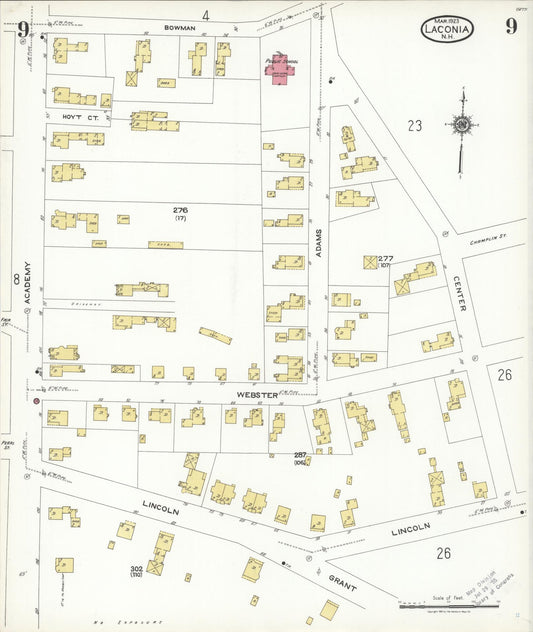 Sanborn Fire Insurance Map from Laconia, Belknap County, New Hampshire (1923), Sheet #0009 - Historic Sanborn Fire Insurance Map Print, vintage old map wall art, antique decor, genealogy gift, New Hampshire New Hampshire map